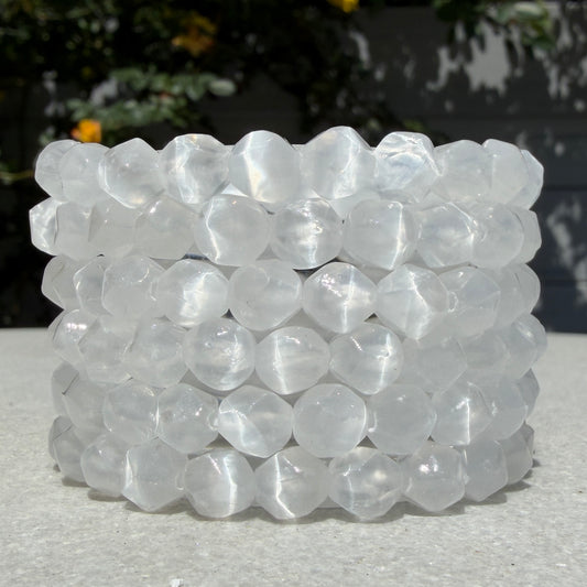 Wholesale 6 Pcs 8mm Faceted Selenite Natural Crystal Stretch Bracelet 7.5"