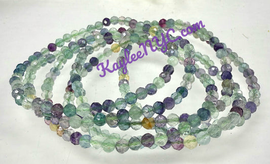 Wholesale Lot 6 Pcs Natural Faceted Fluorite 4mm 7.5” Crystal Healing Stretch Bracelet