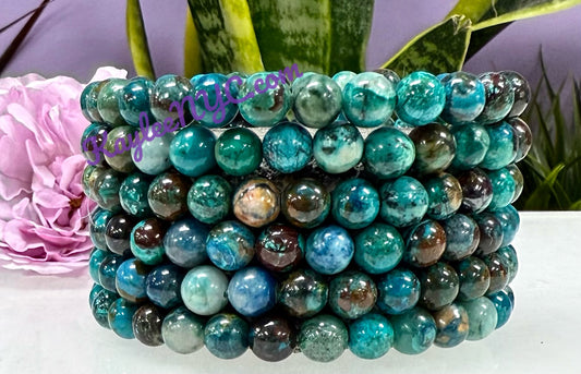 Wholesale 6 Pcs Natural Chrysocolla 6mm 7.5” Crystal Healing Stretch Bracelet