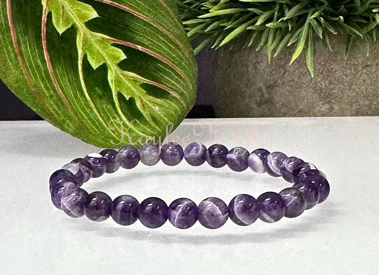 Wholesale 6 Pcs Natural Dream Chevron Amethyst 6mm 7.5” Crystal Healing Stretch Bracelet