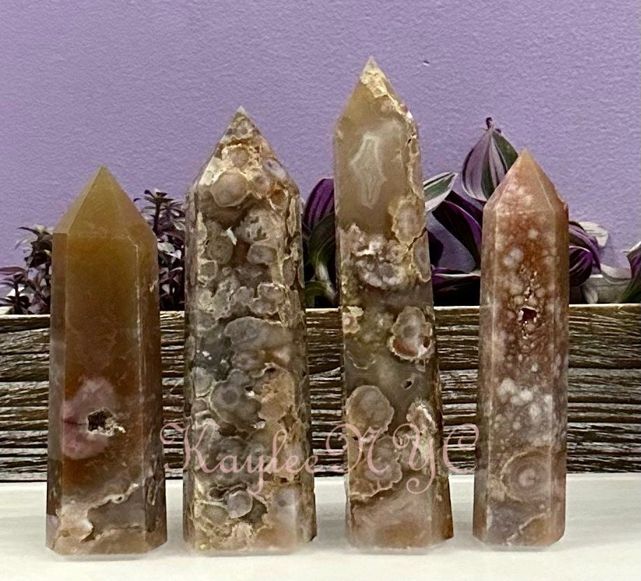 3 to 4 PCs Natural Flower Agate obelisk Tower Point Crystal