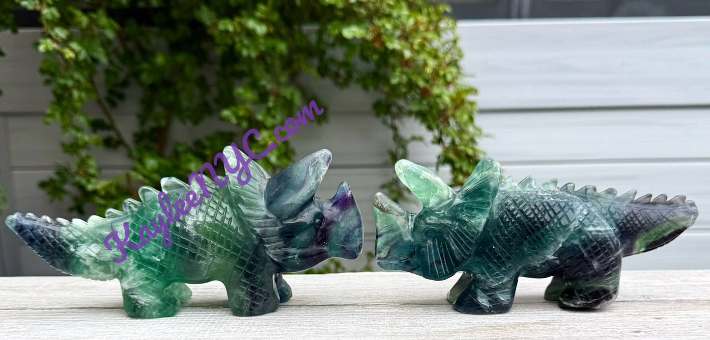 2 PCs Natural Fluorite Triceratops Dinosaur Crystals Healing Energy