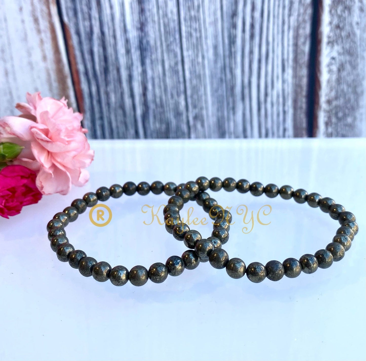 Wholesale 6 Pcs Natural Pyrite 6mm 7.5” Crystal Healing Stretch Bracelet