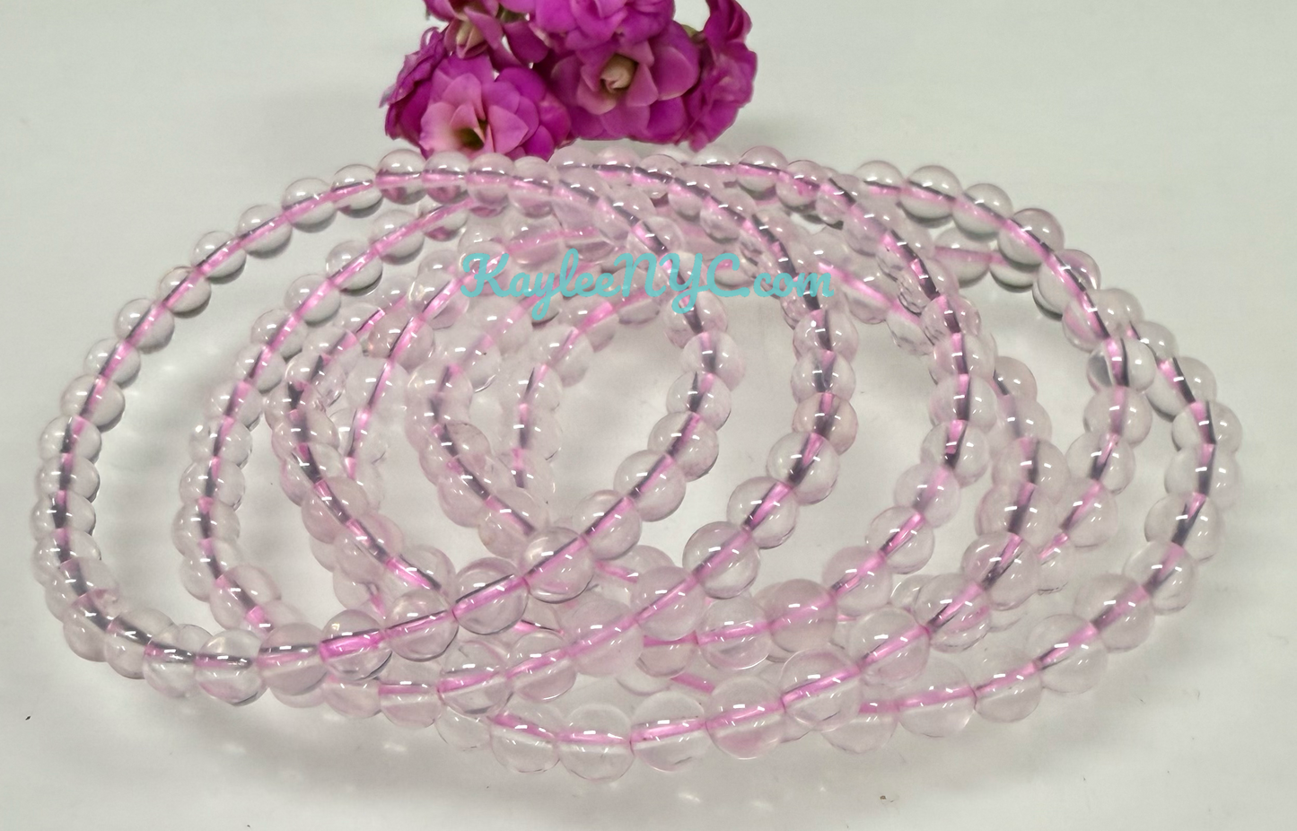 Wholesale 6 Pcs Natural Star Rose Quartz 6mm 7.5” Crystal Healing Stretch Bracelet