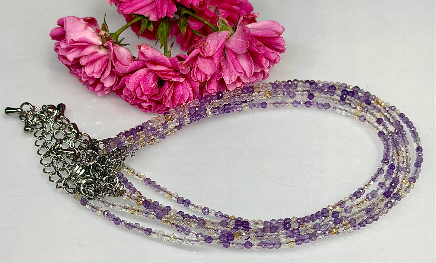 6 PCs 2mm Faceted Natural Ametrine Anklets Stainless Steel Findings
