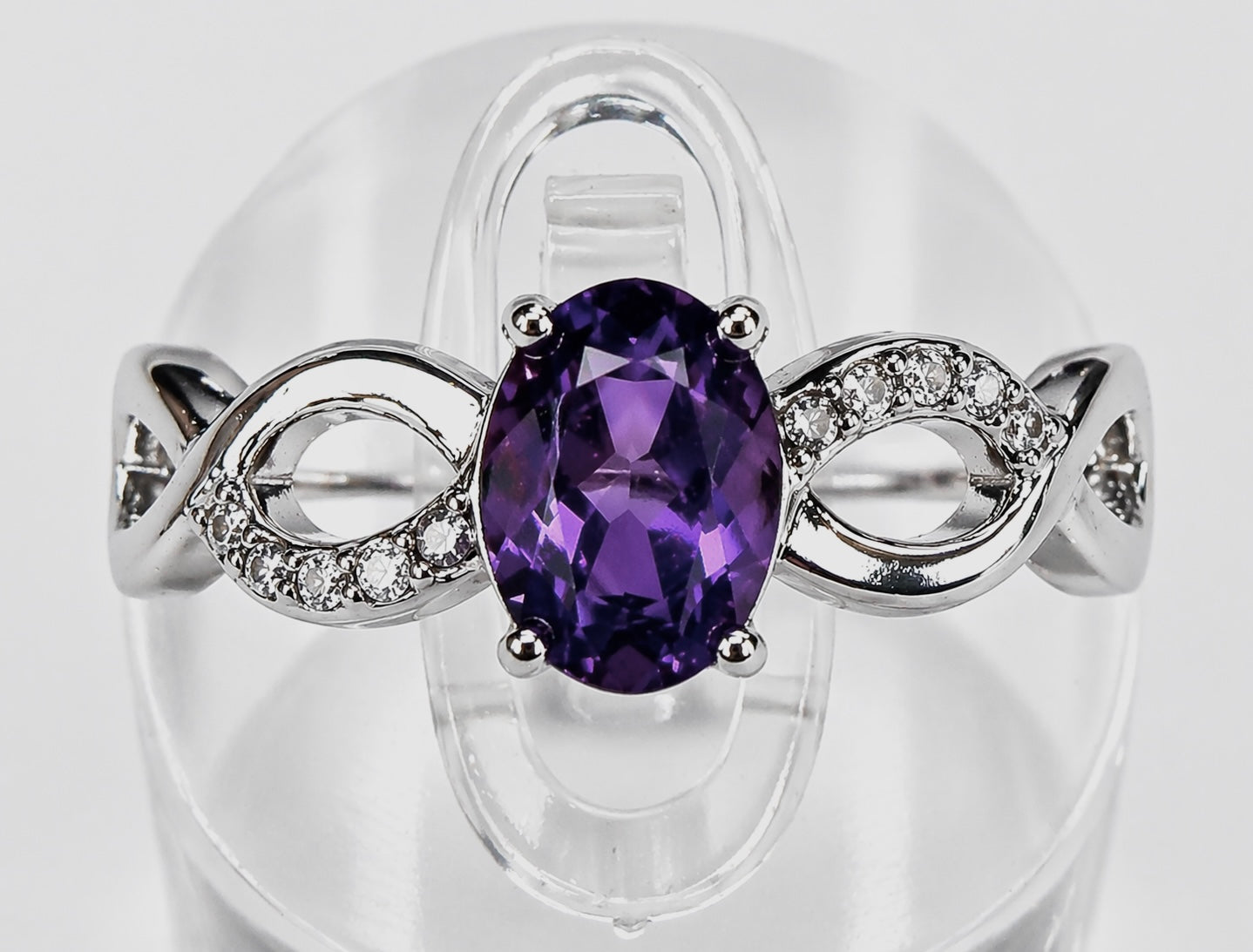 Wholesale Lot 7 pcs Natural Amethyst Stainless Steel Ring 5x7mm
