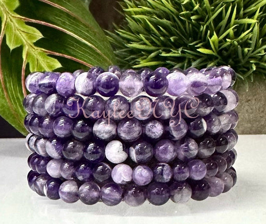 Wholesale 6 Pcs Natural Dream Chevron Amethyst 6mm 7.5” Crystal Healing Stretch Bracelet