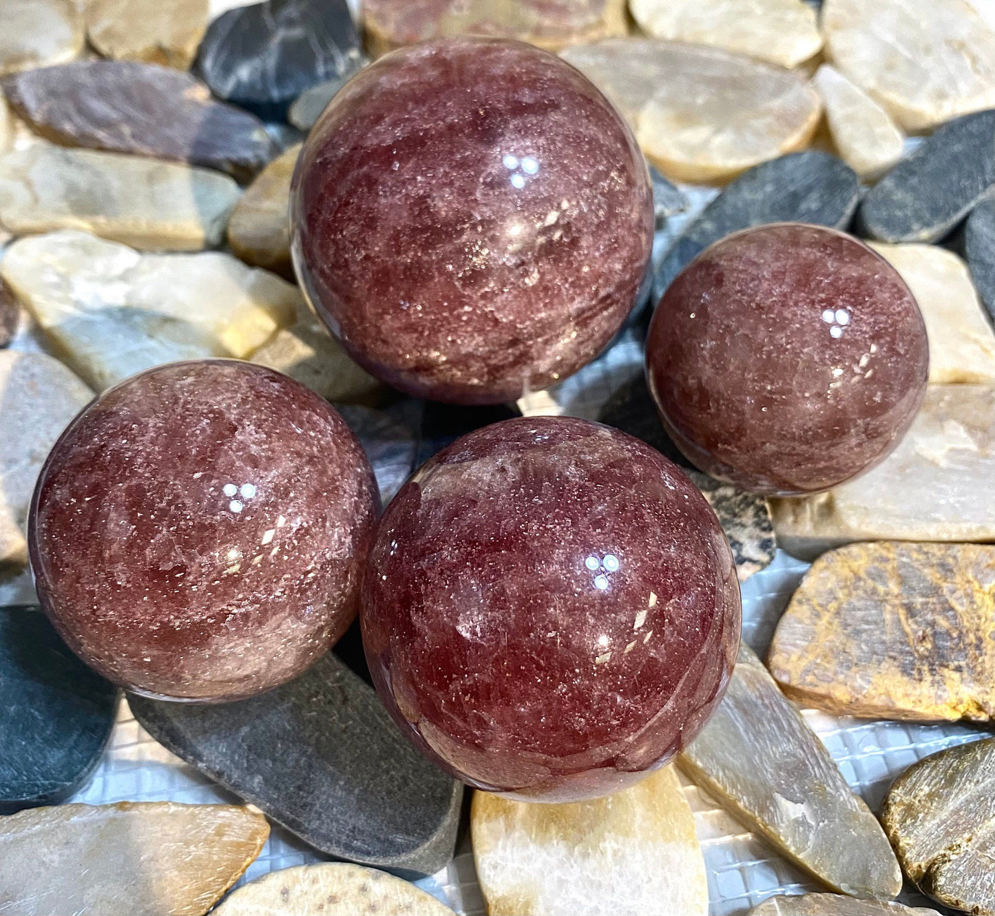 Wholesale Lot3 to 4 Pcs Natural Strawberry Quartz Spheres Crystal Ball 1.9-2 Lb