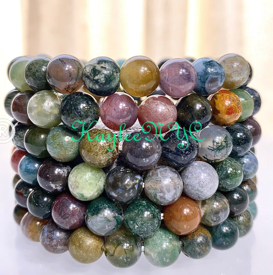 Wholesale 6 Pcs Natural Indian Moss Agate 8mm 7.5” Crystal Healing Stretch Bracelet