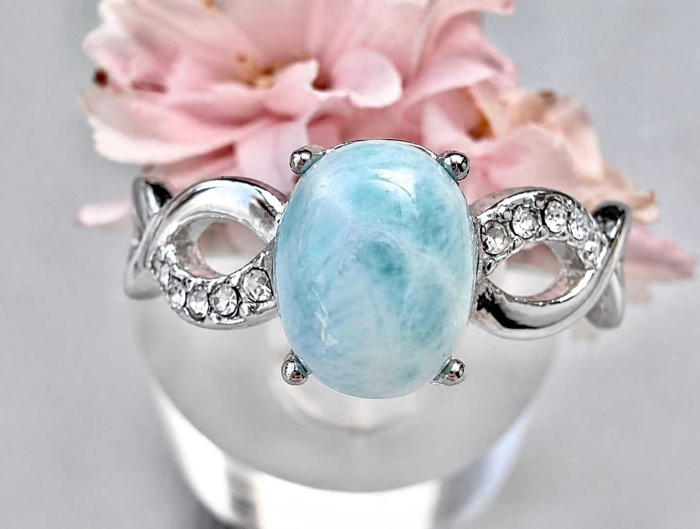 Wholesale Lot 7 pcs Natural Larimar Stainless Steel Ring 6x8mm
