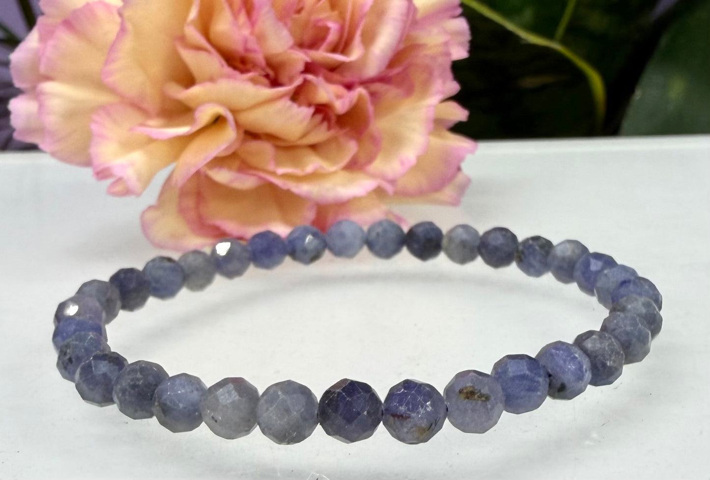 6 PCs 4mm Natural Tanzanite Crystal Stretch Bracelet 7.5”