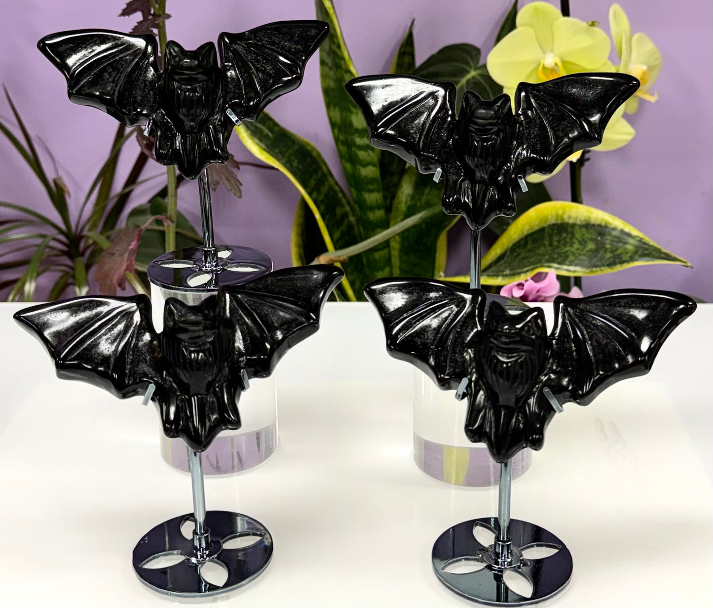 Wholesale Lot 4 PCs Black Obsidian Bats with stand Healing Energy