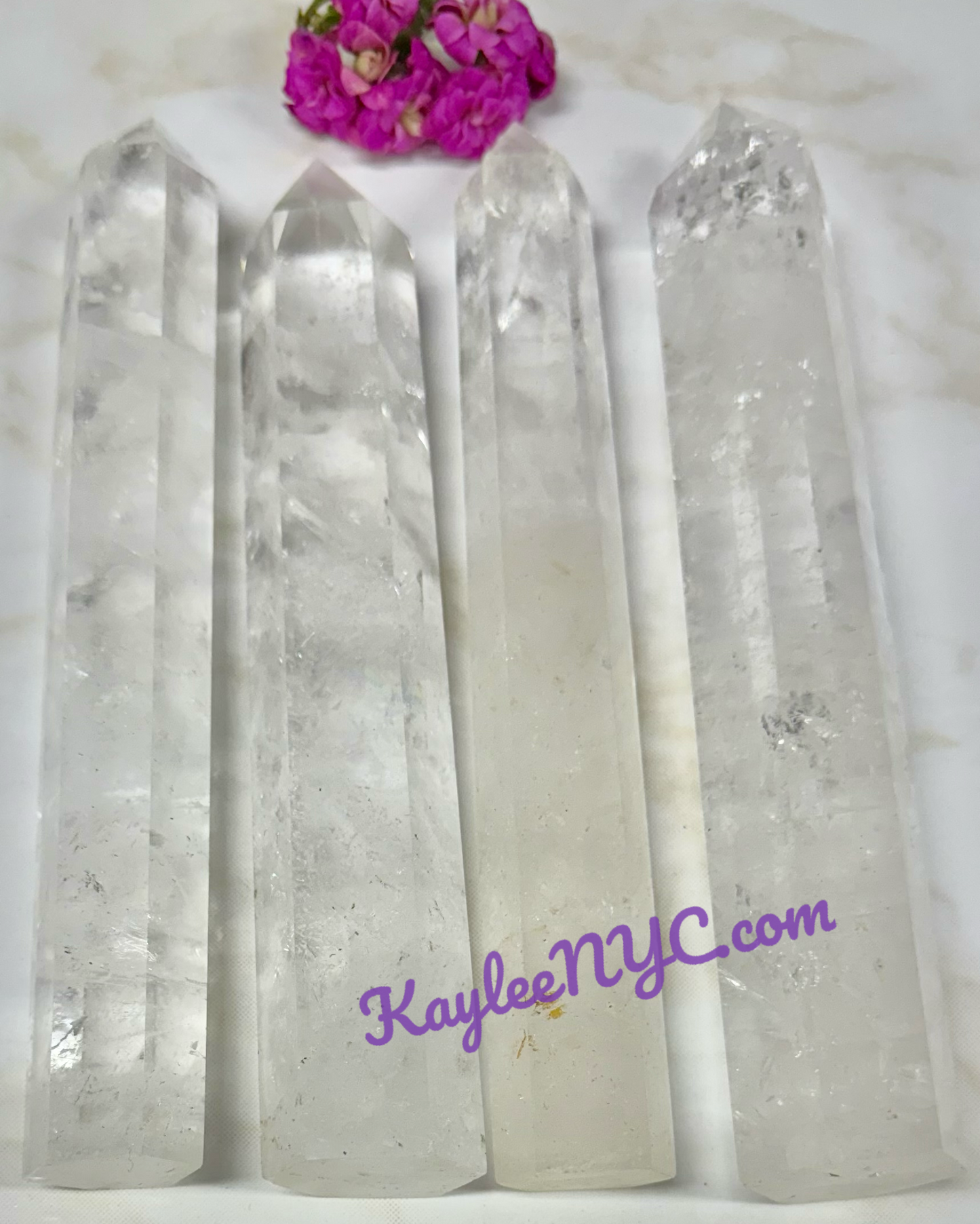 4 pcs Natural Clear Quartz Obelisk Tower Crystals Healing Energy