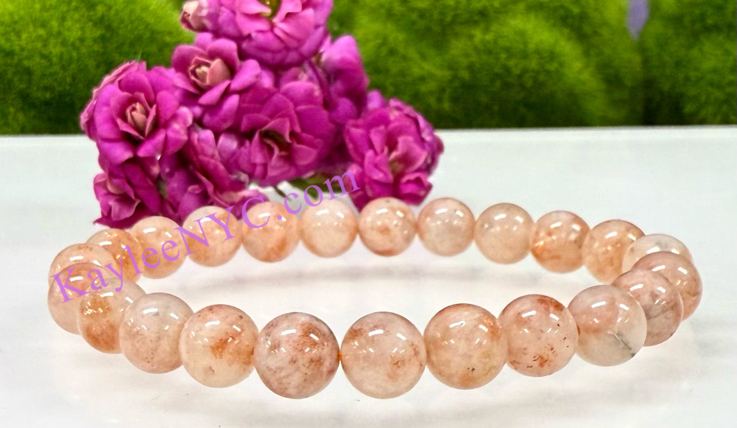 Wholesale lot 6 Pcs Natural Sunstone 8mm 7.5” Crystal Healing Stretch Bracelet