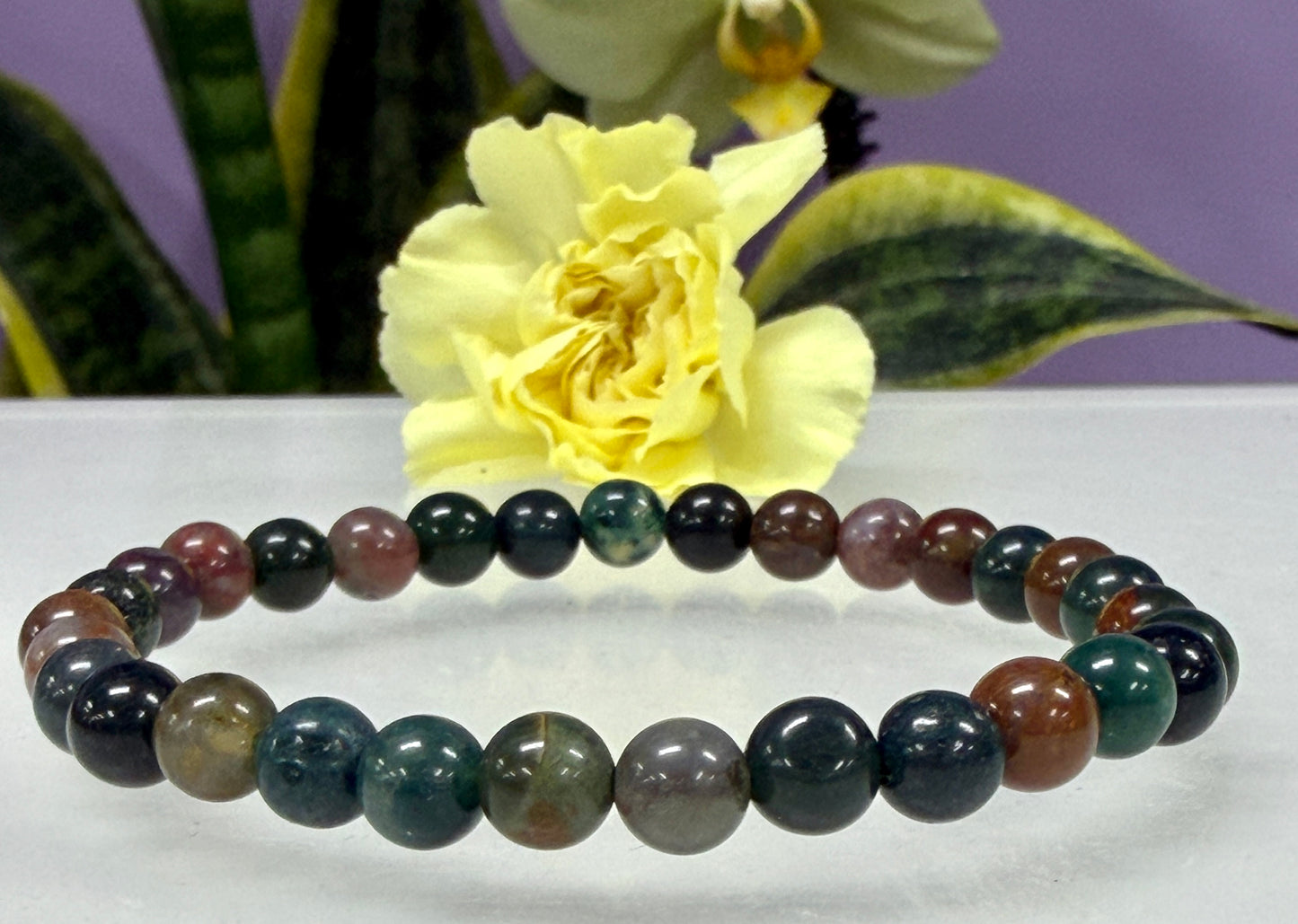 Wholesale 6 Pcs Natural Indian Moss Agate 6mm 7.5” Crystal Healing Stretch Bracelet