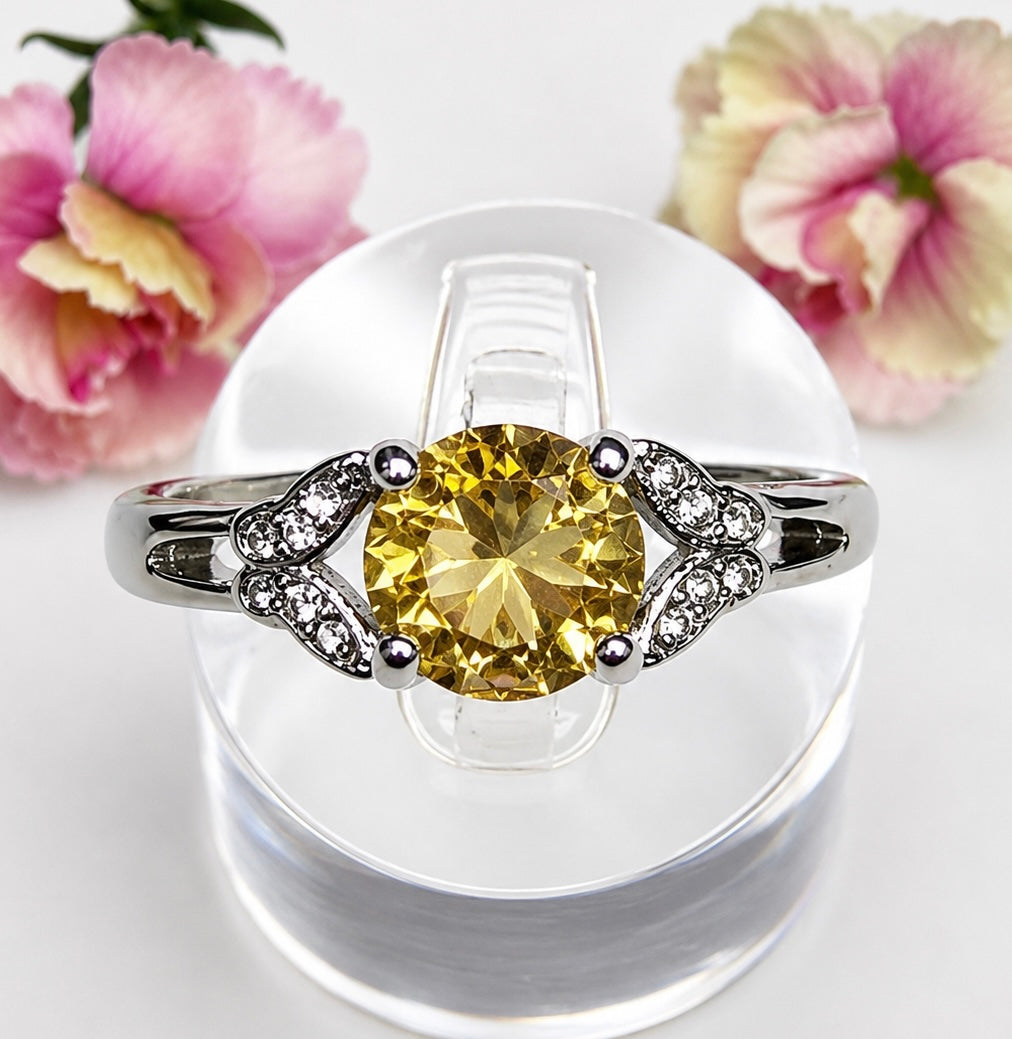 Wholesale Lot 7 pcs Faceted Citrine Stainless Steel Ring 7mm