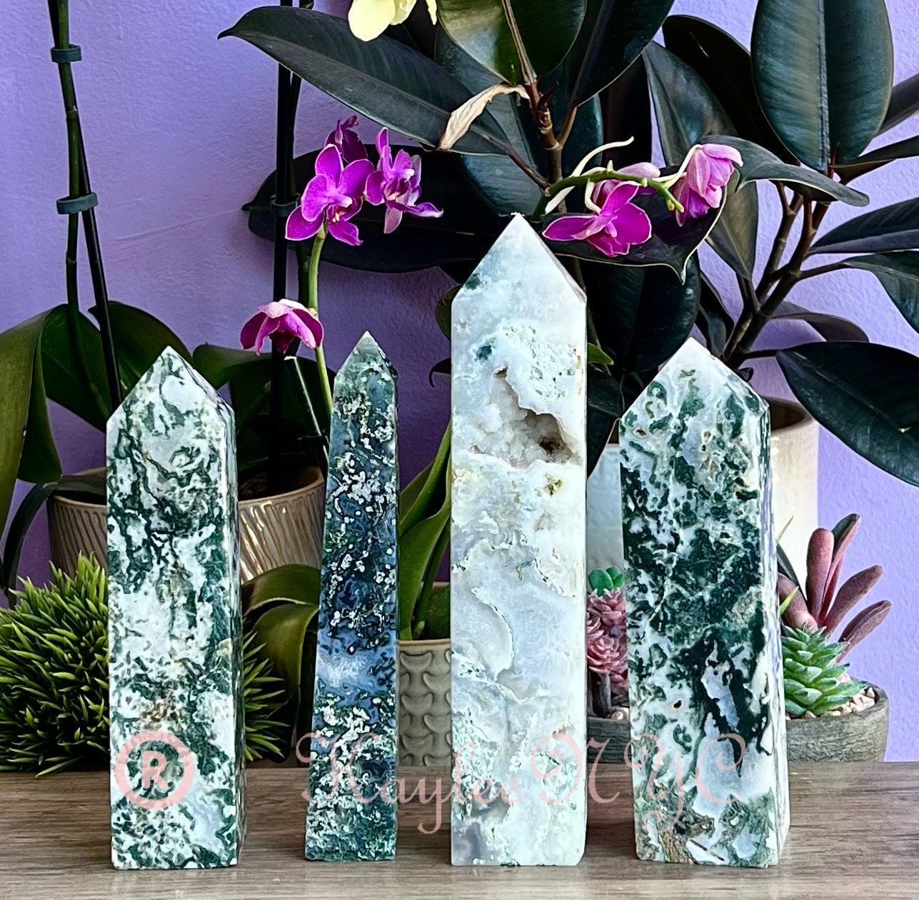 Wholesale Lot 3-4 pcs large Natural Moss Agate obelisk Tower Point Crystal Healing Energy 5.9 to 6 lbs