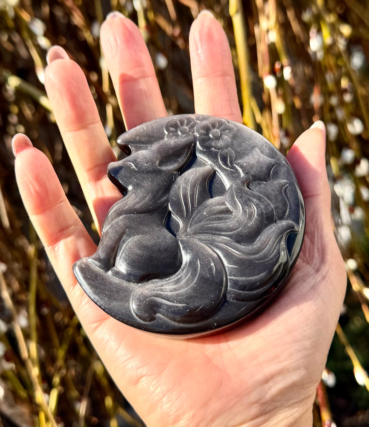 Wholesale Lot 3 PCs Silver Sheen Obsidian Foxes with stand Healing Energy