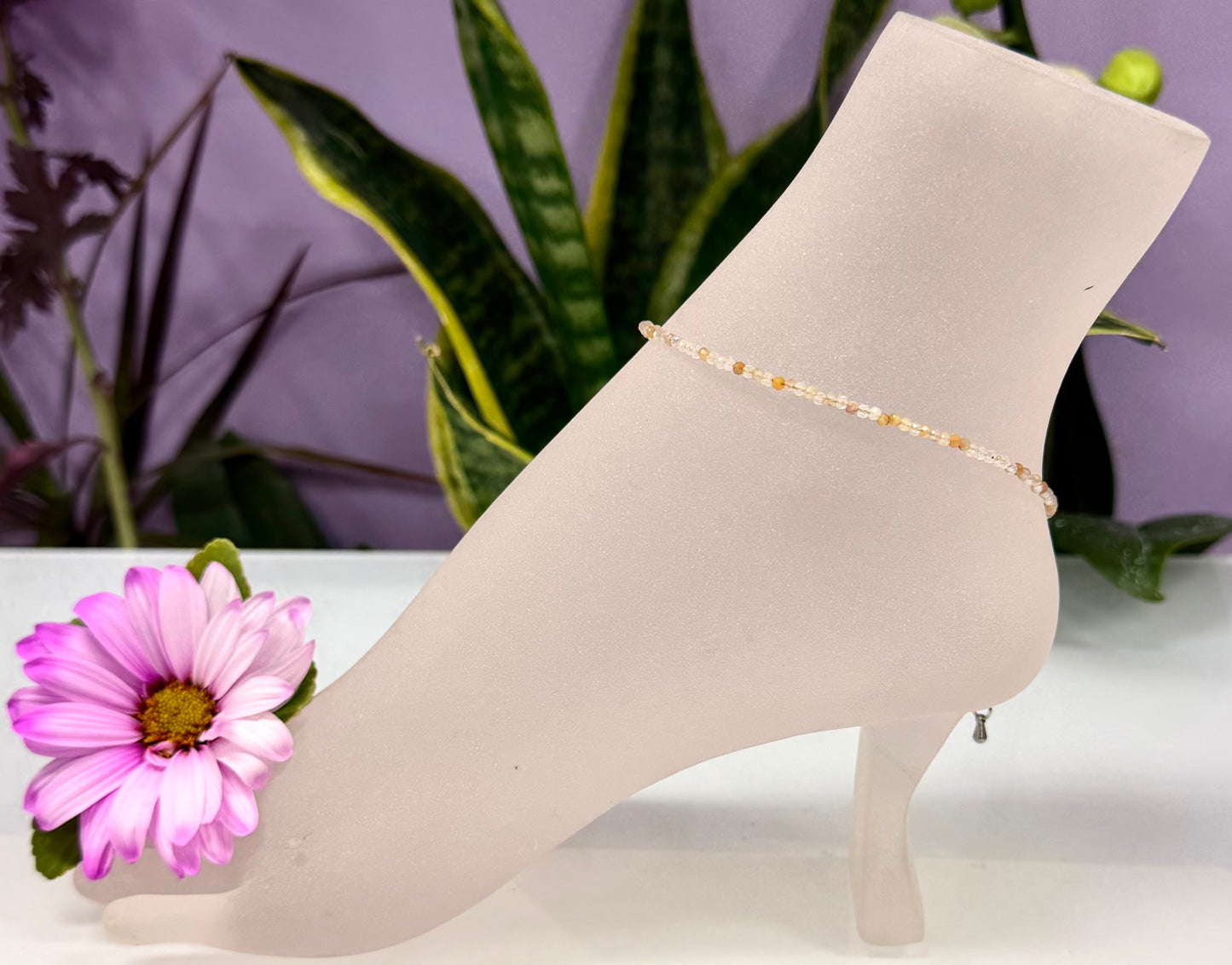 6 PCs 2mm Faceted Natural Amphibole Quartz Anklets Stainless Steel Finding