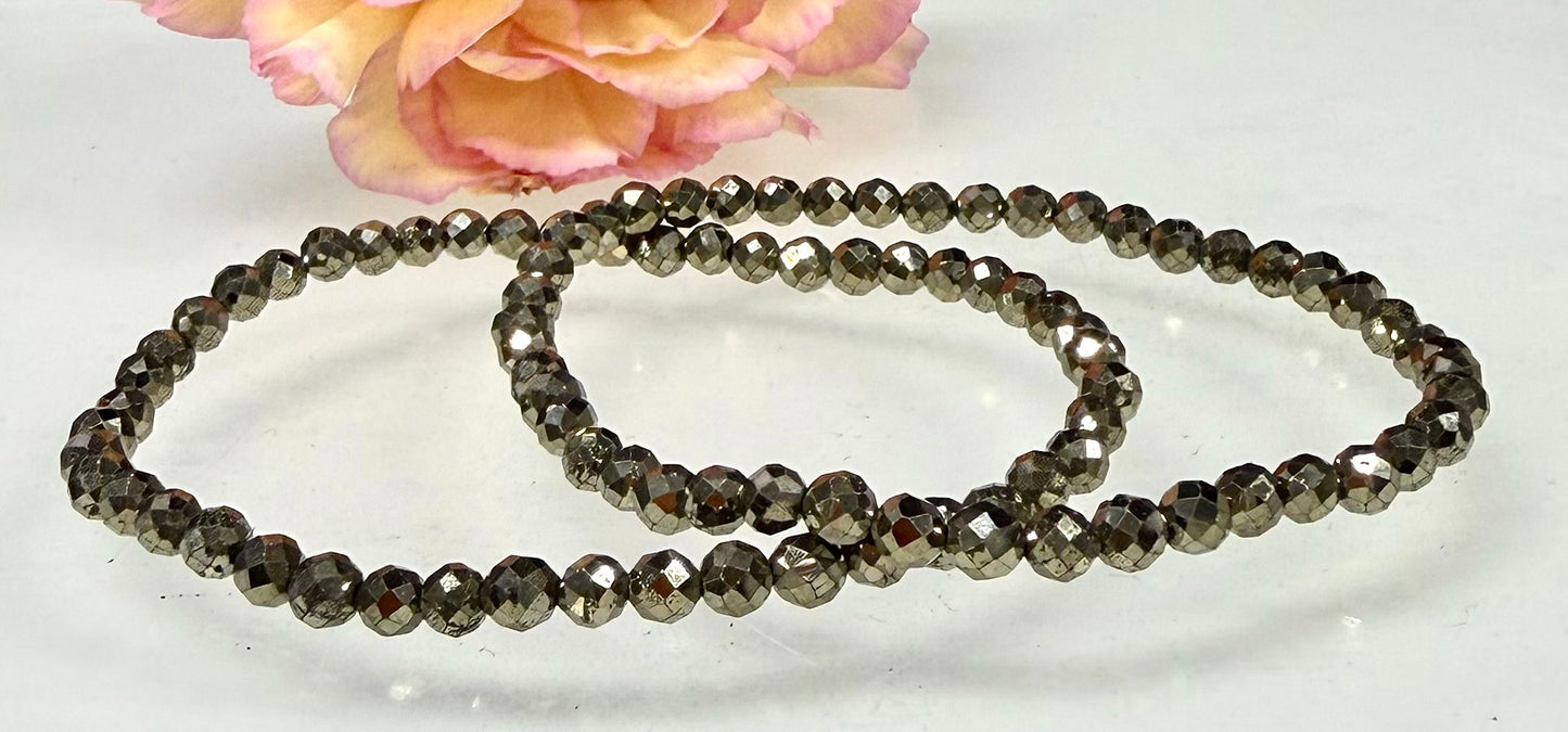 6 PCs 4mm Natural Pyrite Stretch Bracelet 7.5”