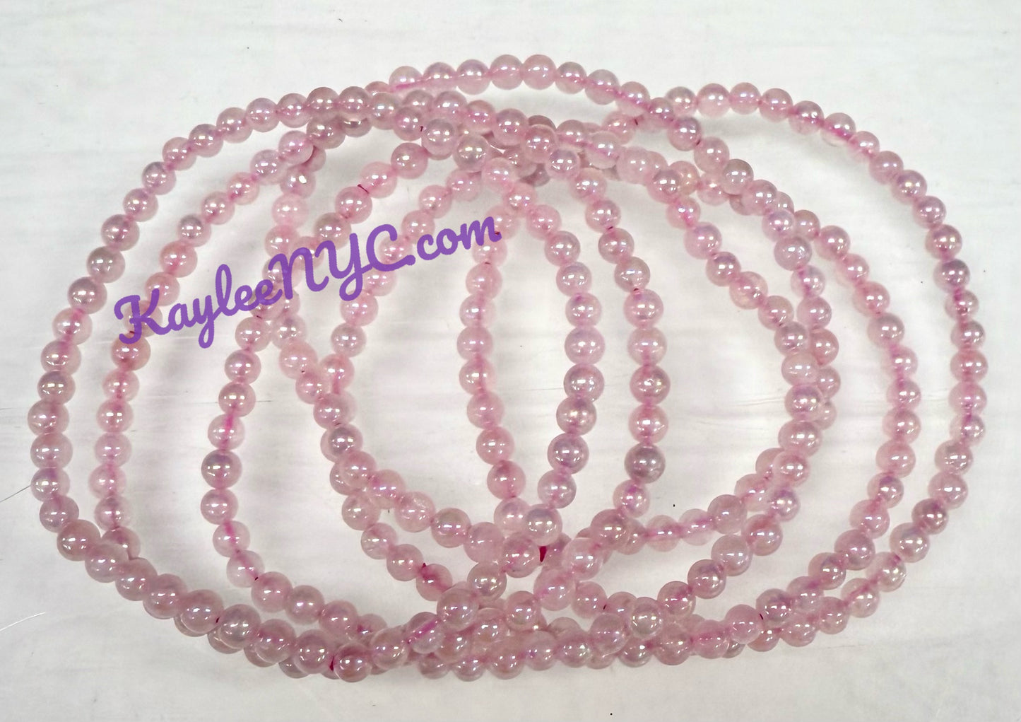 Wholesale 6 Pcs Angel Aura Rose Quartz 4mm 7.5” Crystal Healing Stretch Bracelet