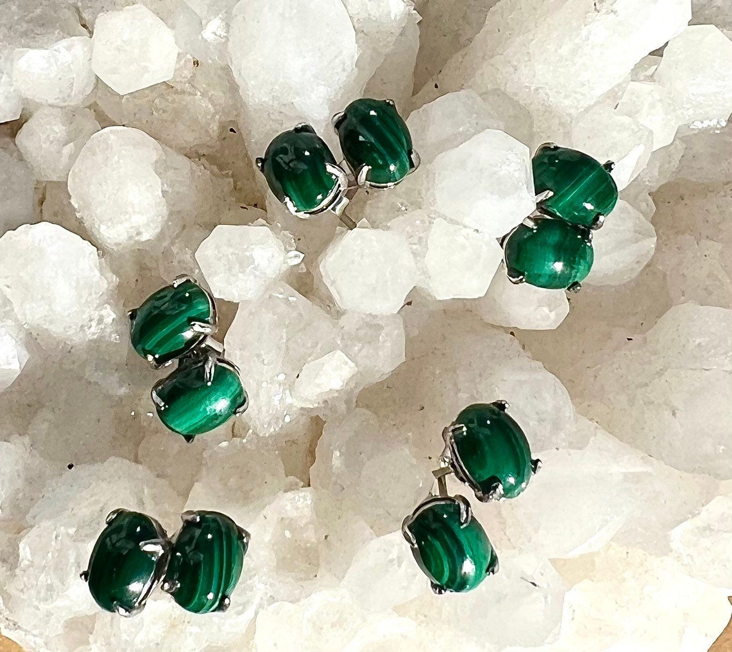 Wholesale Lot 5 Pairs Natural Malachite Sterling Silver(925) Earring Studs 5x7mm