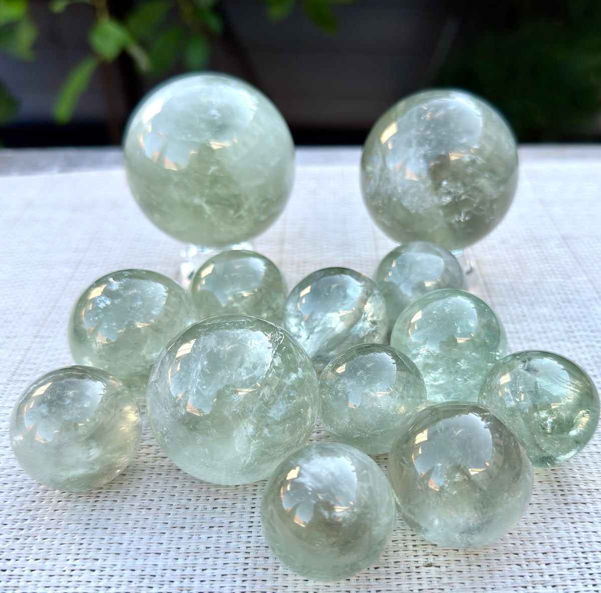 Wholesale 2 lbs Prasiolite aka Green Amethyst Spheres Crystal Ball Energy Healing