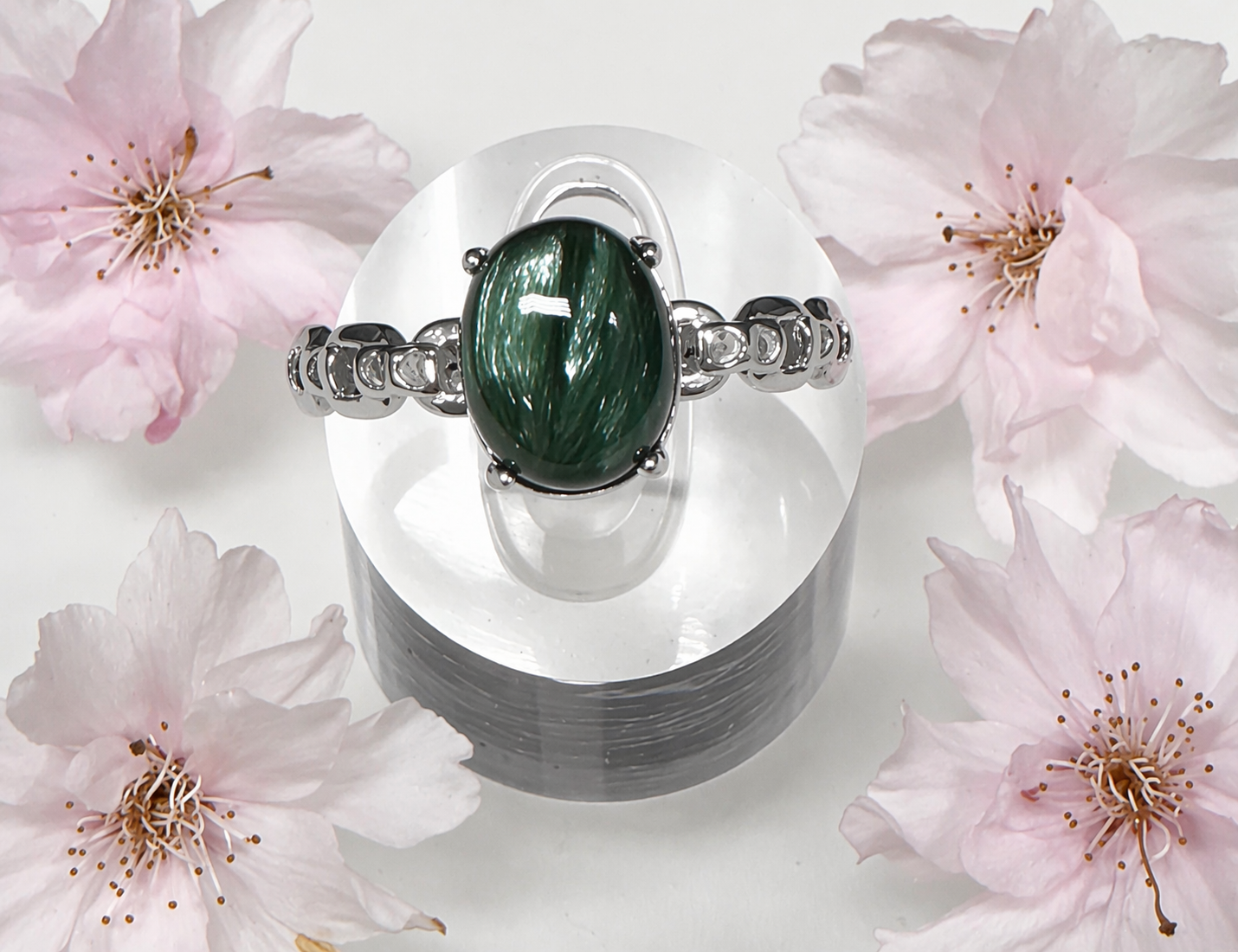 Wholesale Lot 7 pcs Natural Seraphinite Stainless Steel Ring 8x10mm