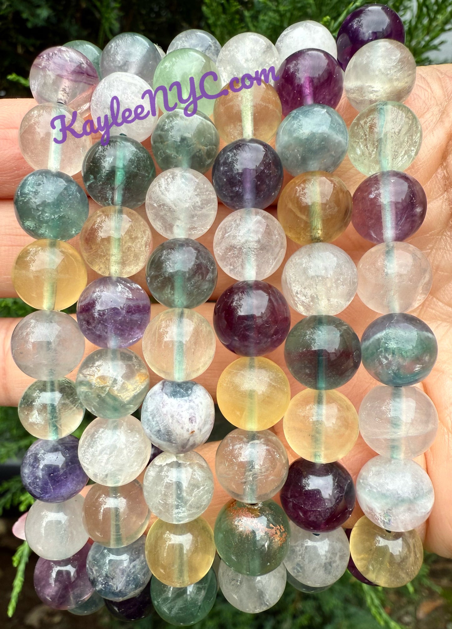 Wholesale 6 Pcs Natural Rainbow Fluorite 9.5-10mm 7.5” Crystal Healing Stretch Bracelet