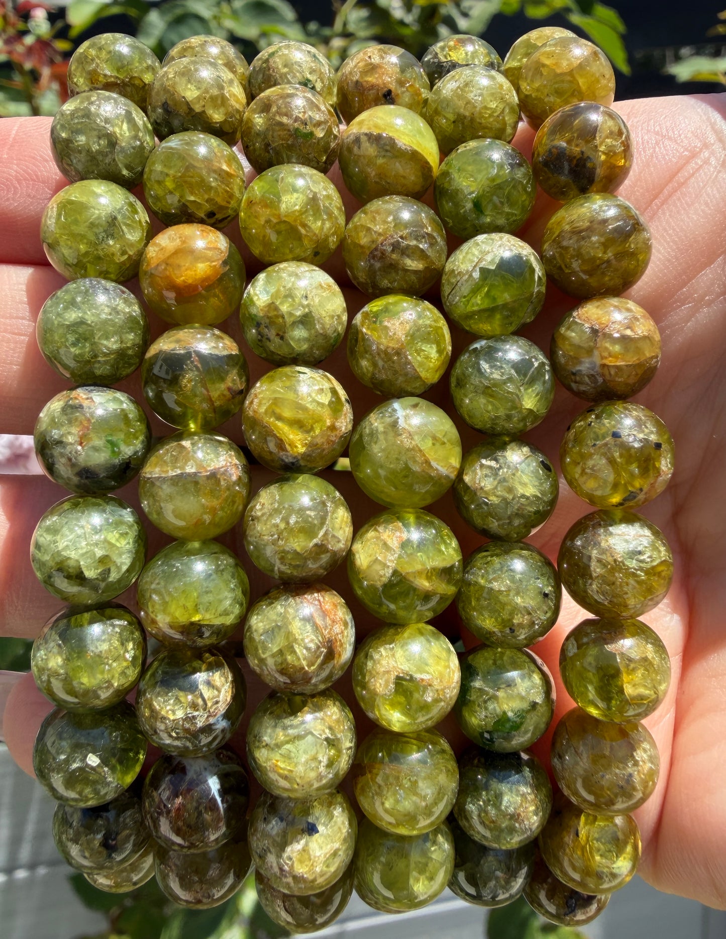 3 PCs Natural Peridot 9-10mm Stretch Bracelet 8”
