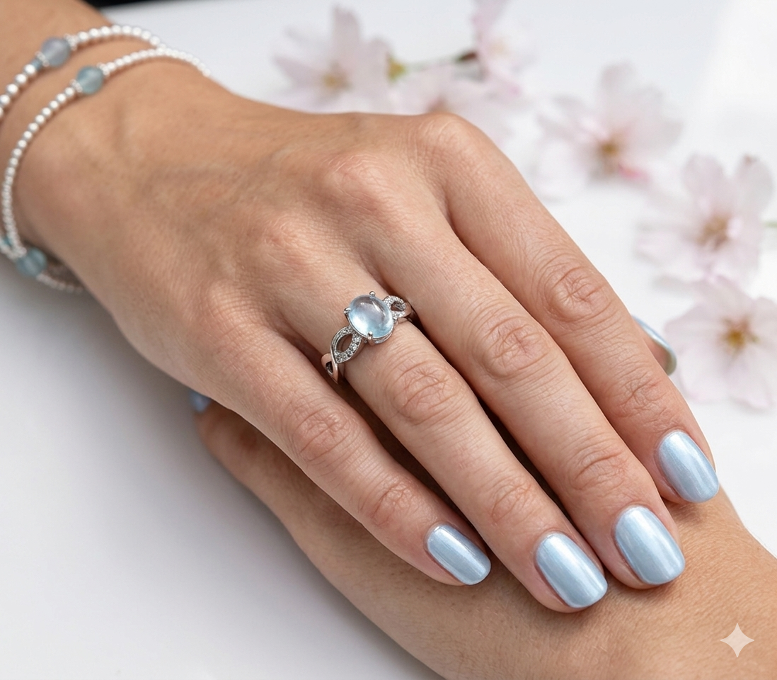 Wholesale Lot 7 pcs Natural Aquamarine Stainless Steel Ring 7x9mm