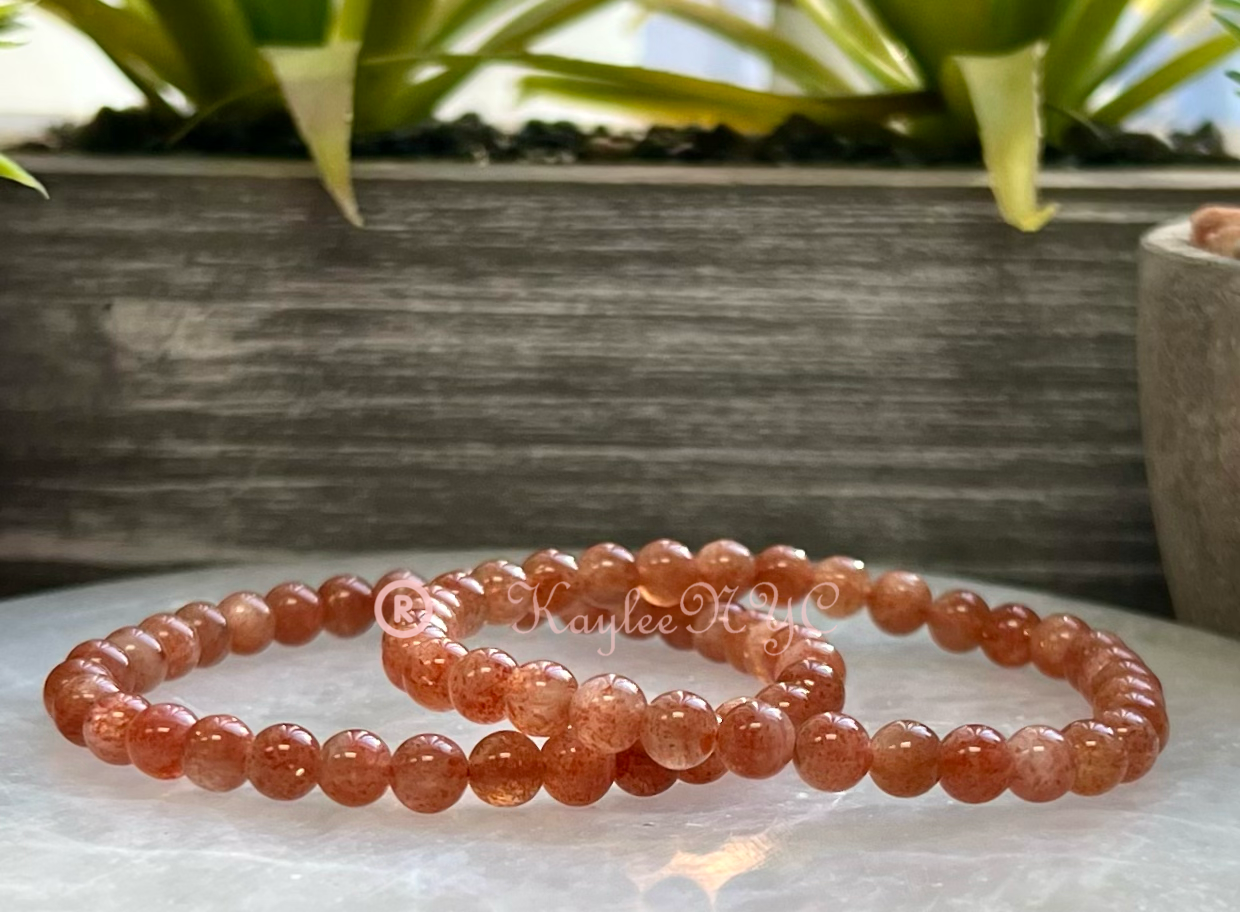 Wholesale lot 6 Pcs Natural Sunstone 6mm 7.5” Crystal Healing Stretch Bracelet