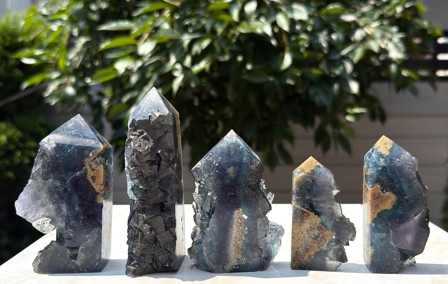 Wholesale 2 lbs Blue Cubic Fluorite with Pyrite Tower Natural Crystal Energy
