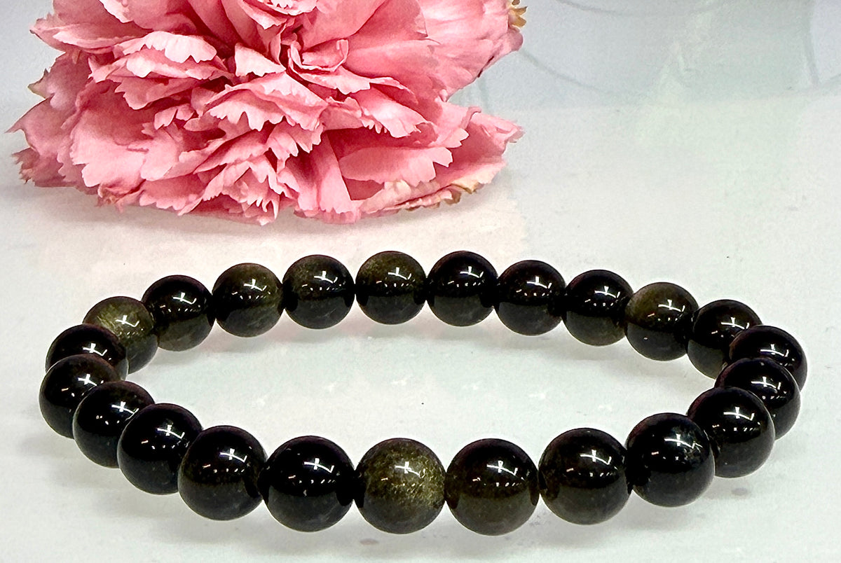 Wholesale Lot 6 Pcs Gold Sheen Obsidian 8mm 7.5” Stretch Bracelet