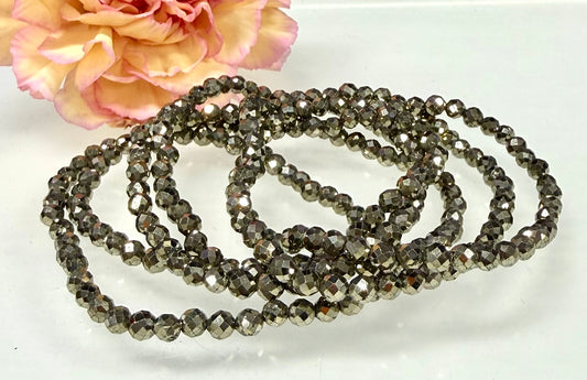 6 PCs 4mm Natural Pyrite Stretch Bracelet 7.5”