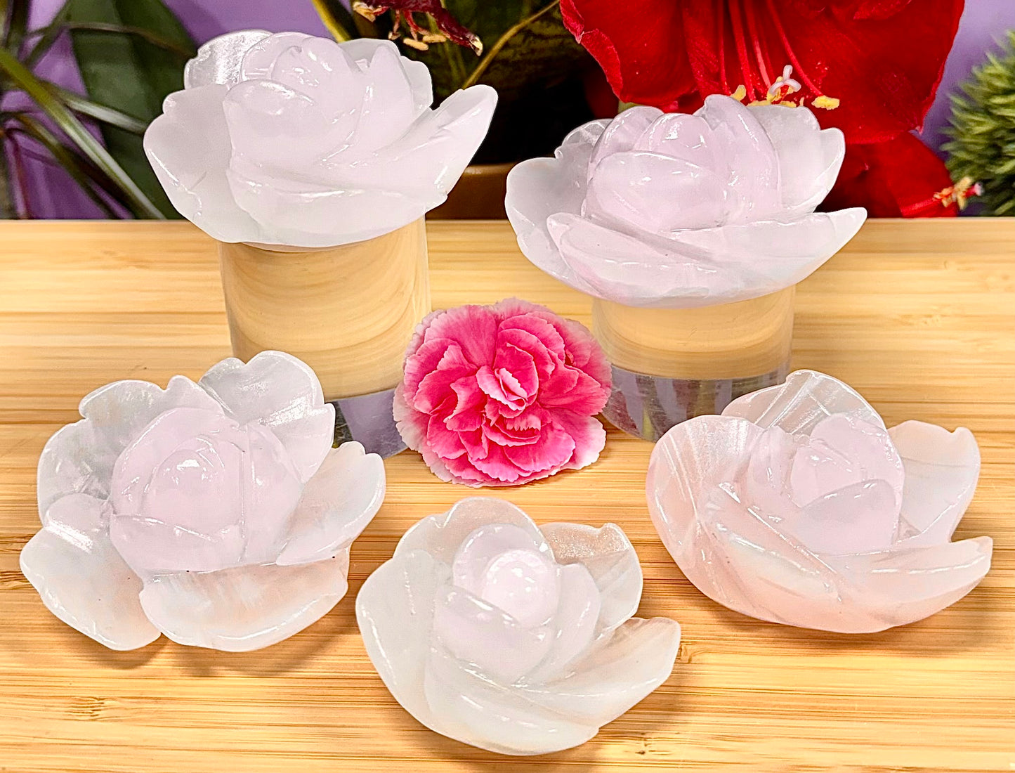 4-5 PCs Natural Mangano Calcite Flowers Carving Crystals Healing Energy