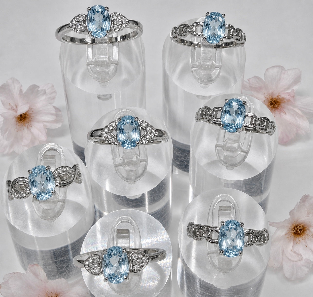 Wholesale Lot 7 pcs Faceted Natural Blue Topaz Stainless Steel Ring 7x9mm