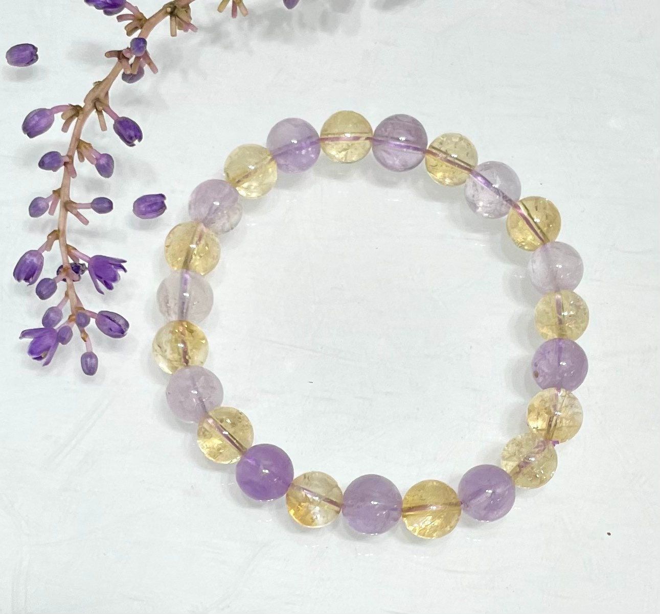 Wholesale 6 Pcs Natural Ametrine 8mm 7.5” Crystal Healing Stretch Bracelet