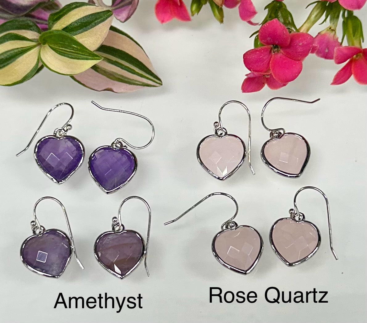 Wholesale Lot 10 Pairs Natural Crystal Heart Sterling Silver(925) Dangling Earring