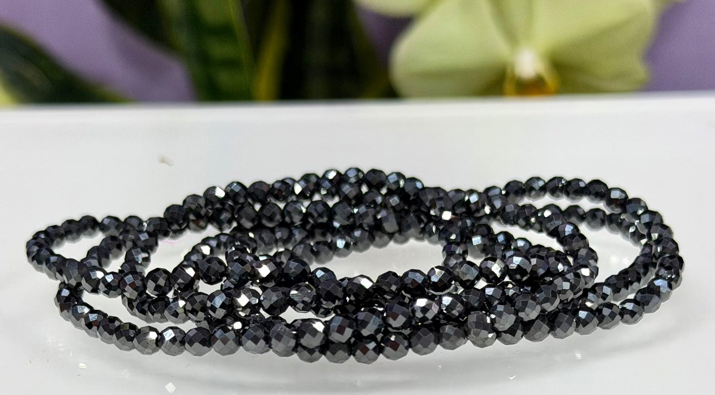 6 PCs 4mm Natural Faceted Hematite Faceted Bracelet 7.5”
