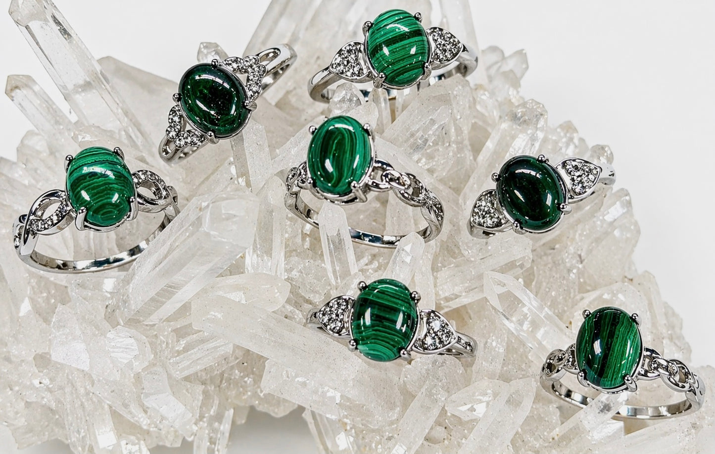 Wholesale Lot 7 pcs Natural Malachite Stainless Steel Ring 8x10mm