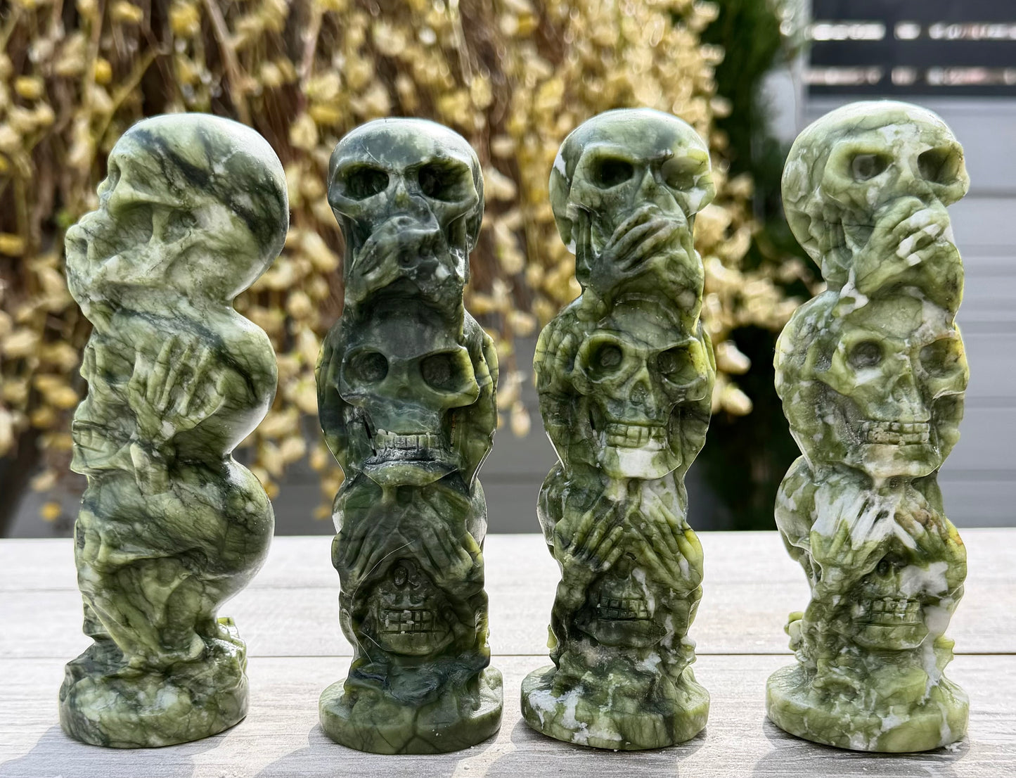 4 PCs 6” Natural Nephirte Jade Skulls Crystal Healing Energy