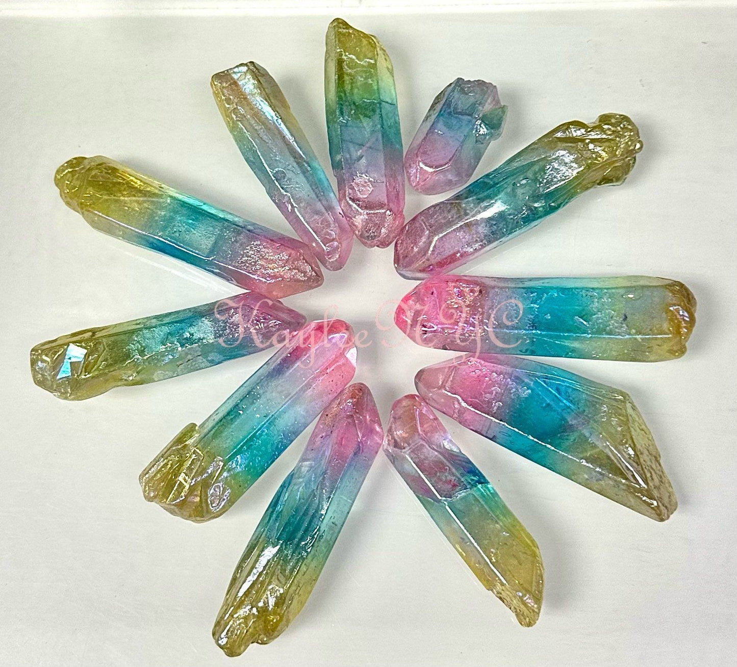 Wholesale Lot 1 Lb Rainbow Aura Quartz Wand Tumble Crystal Nice Quality