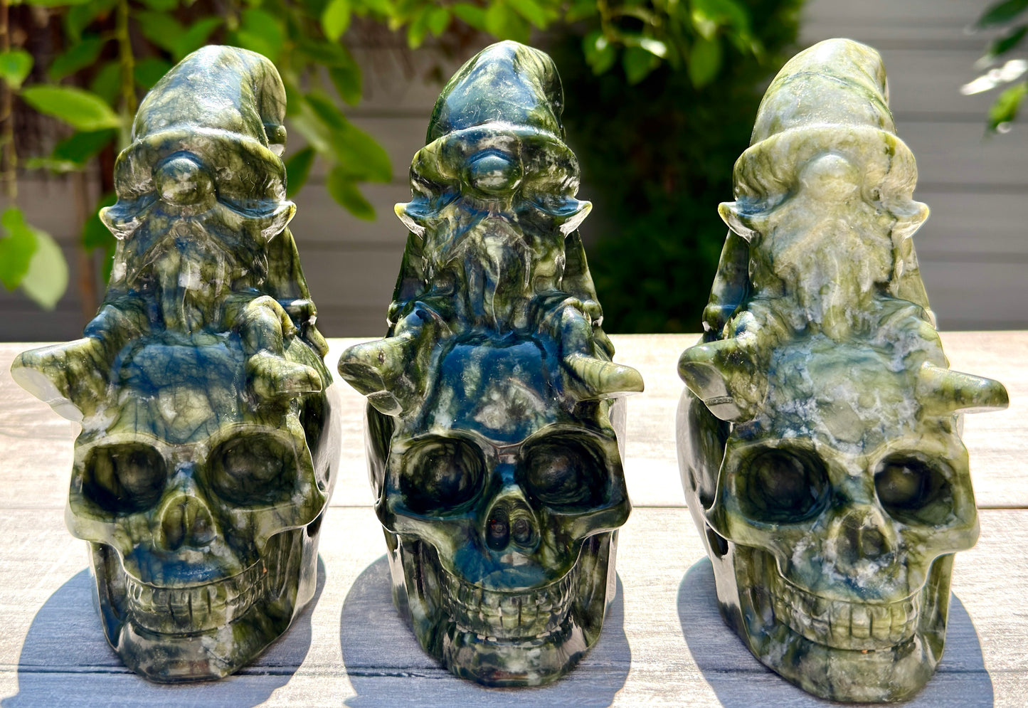 3 PCs Natural Nephrite Jade Skull Gnome Crystals Healing Energy