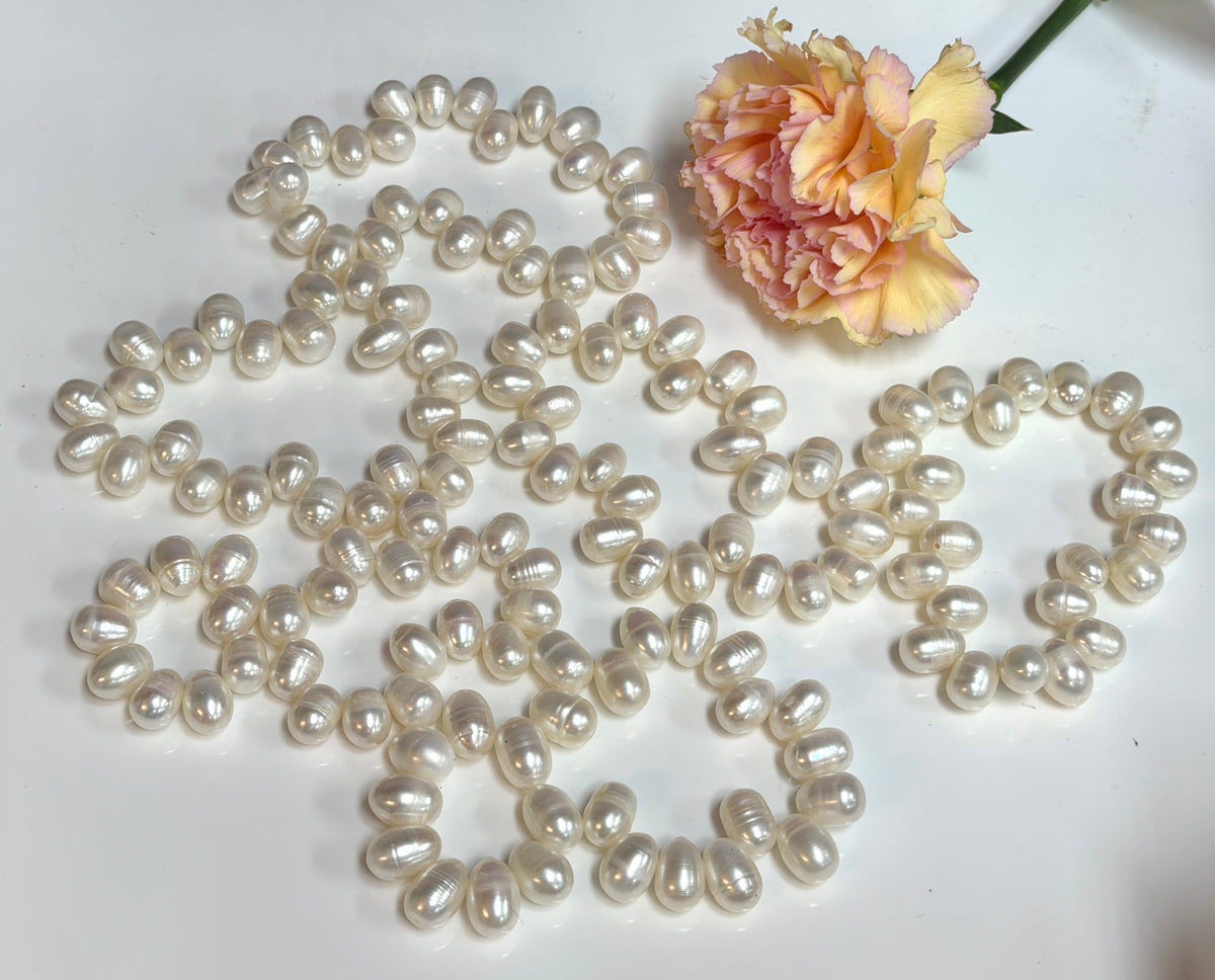 Wholesale 6 Pcs 8x12mmNatural Freshwater Pearl Healing Stretch Bracelet 7.3”
