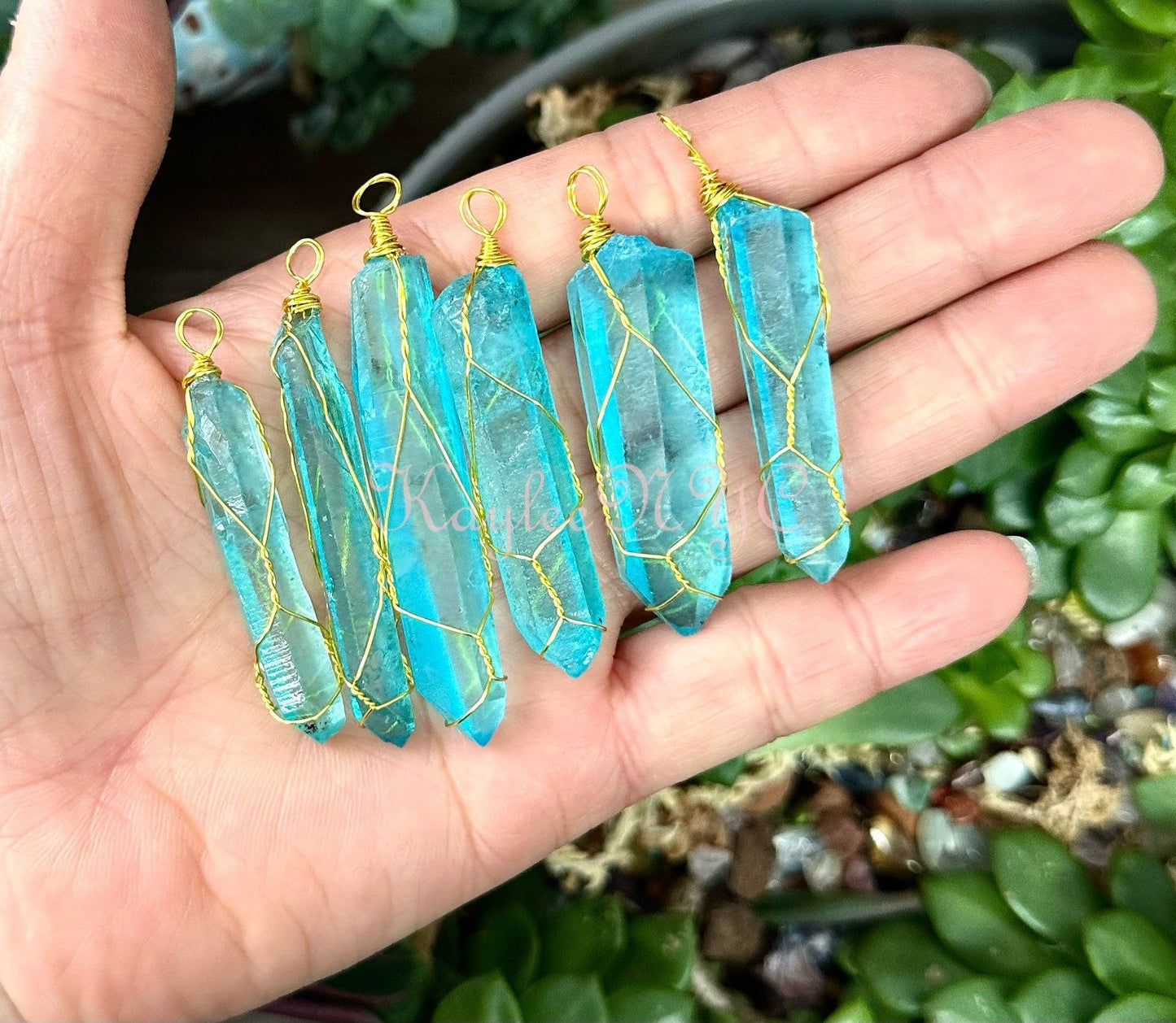 Wholesale Lot 6 Pcs Aqua Aura Lemurian Quartz Wrapped Pendant