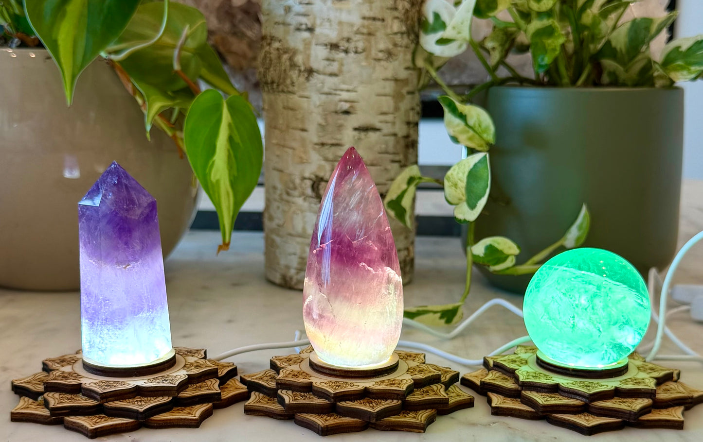 10 pcs PCs USB powered Wooden LED light stand 10cm Healing Energy