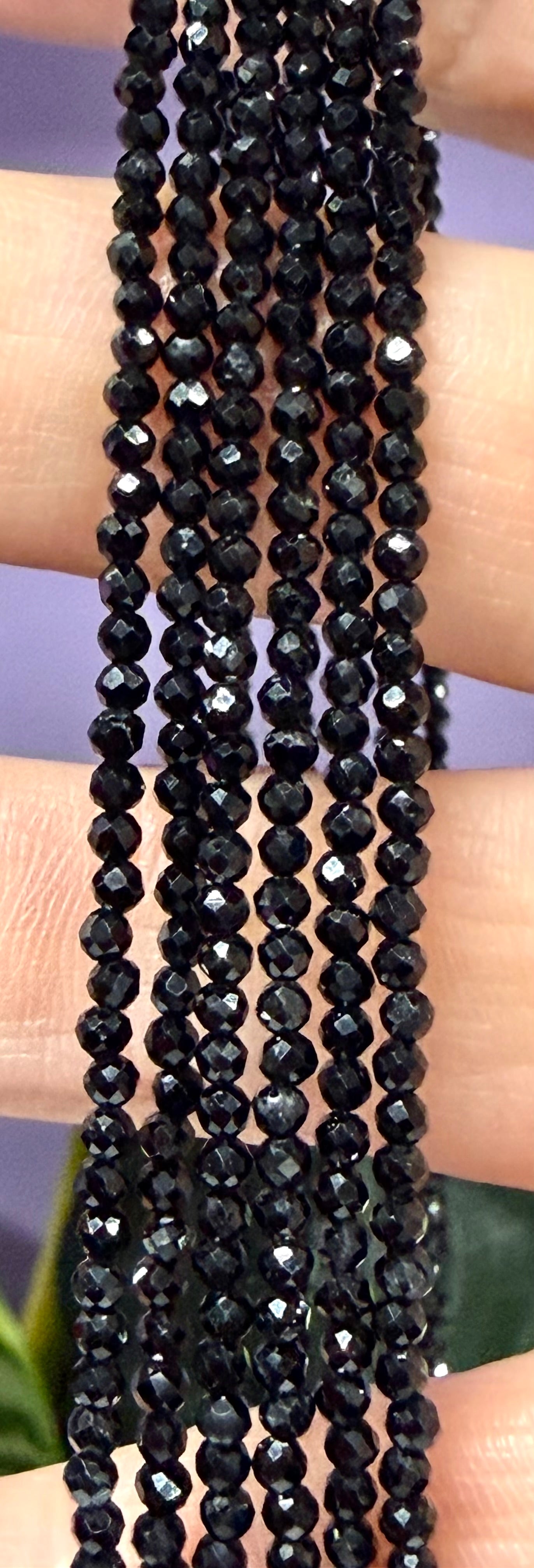 6 PCs 2mm Faceted Natural Black Tourmaline Necklace Stainless Steel Findings