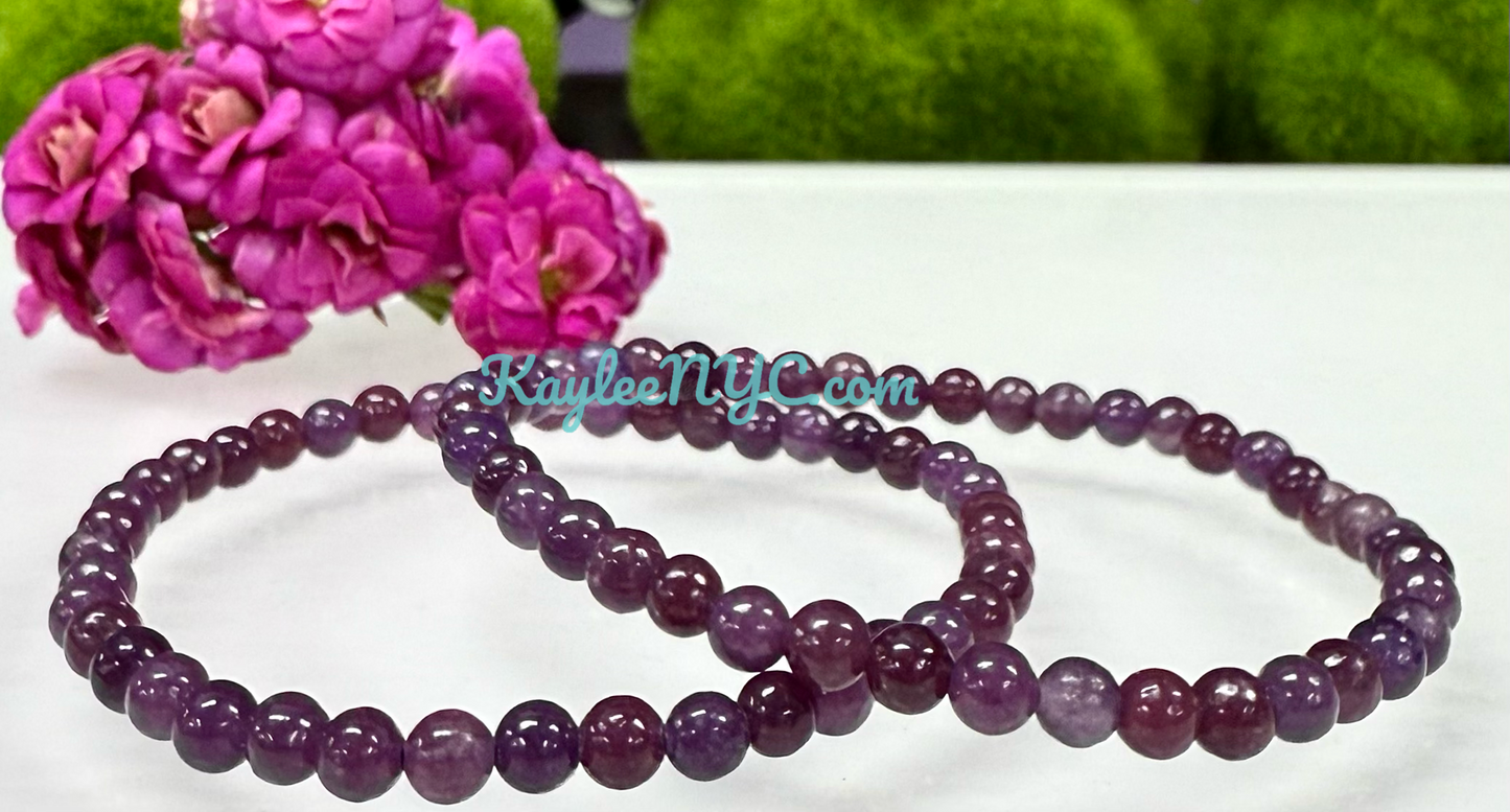 Wholesale 6 Pcs Natural Lepidolite 4mm 7.5” Crystal Healing Stretch Bracelet