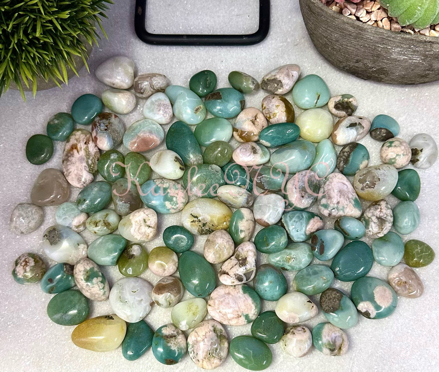 Wholesale Lot 2 Lbs Natural Green Flower Agate Tumble Healing Energy Nice Quality